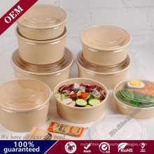 Customized 500ml Disposable Takeaway Salad Round Container Kraft Paper Bowl with Lid